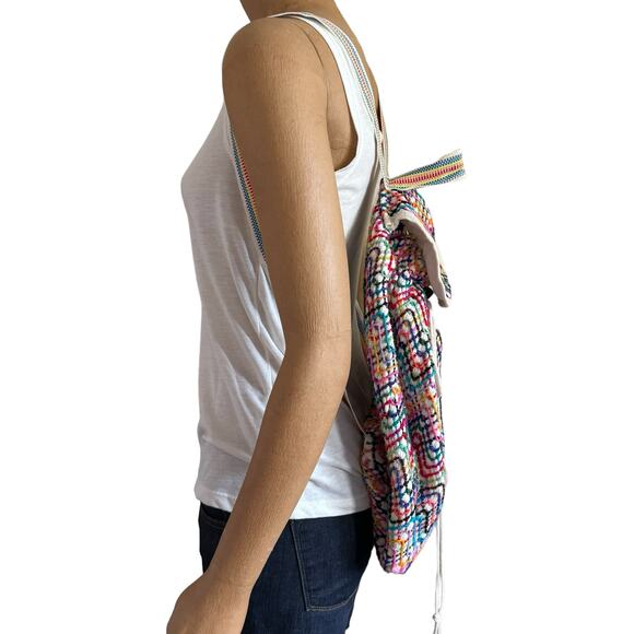 Vintage Mexican Artisan Woven Drawstring Backpack - Picture 4 of 16